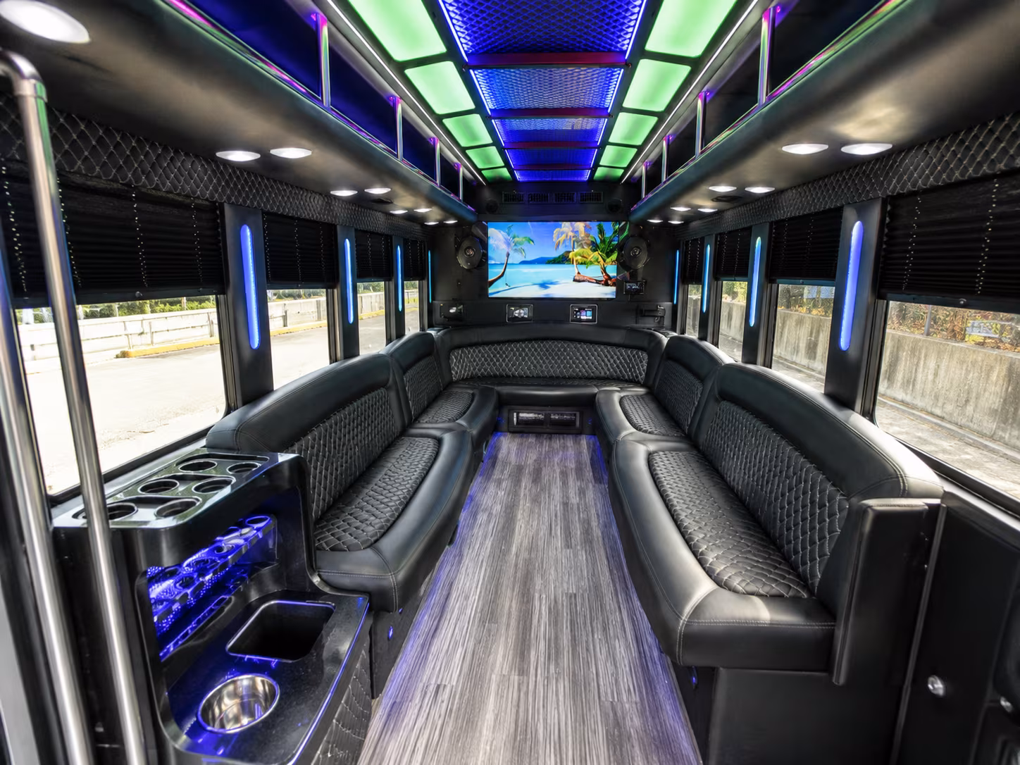 akron 18 passenger party bus inside