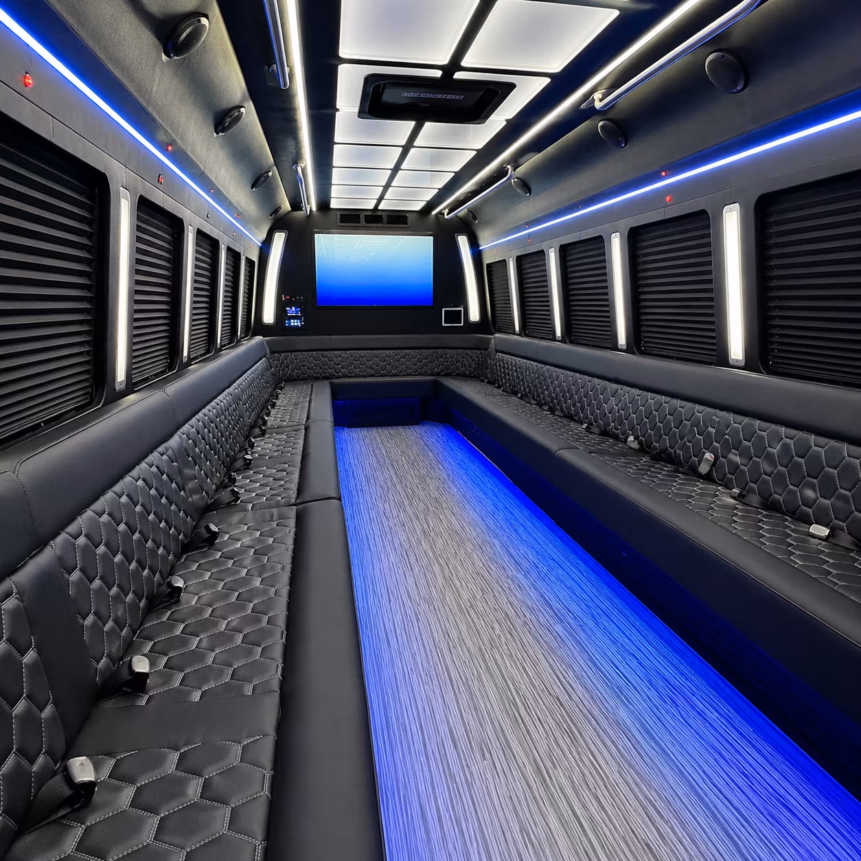 akron 50 passenger party bus inside