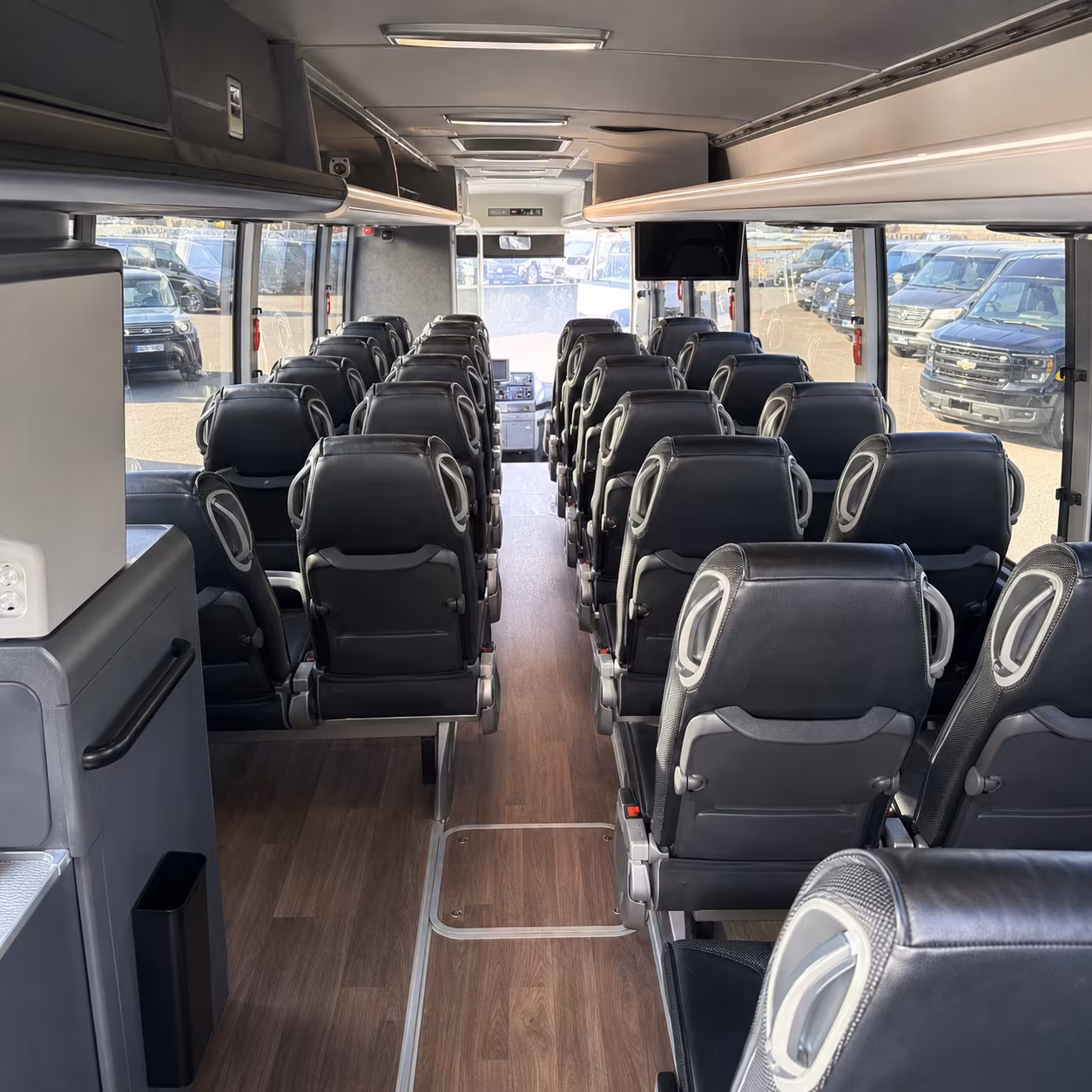 akron 56 passenger charter bus inside